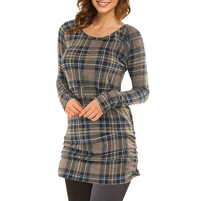 

Lengthened Checkered Long Sleeve Tops