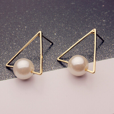 

New Fashion Imitation Pearl Jewelry Simple Copper Triangle Stud Earring Gift For Women Girl