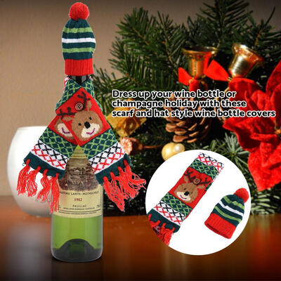 

1 Set Christmas Scarf&Hat Style Wine Bottle Cover Party Dinner Table Decoration GiftsChristmas Table Party Decor