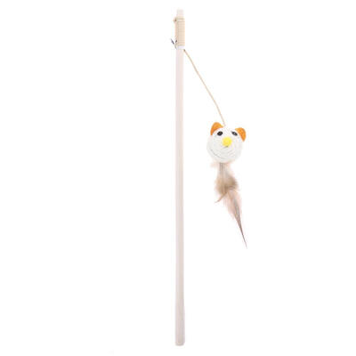 

1pc Cat Teaser Stick Wooden Wand Bell Ring Funny Cat Rod Feather Kitten Toy