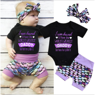 

Summer Newborn Baby Boys Girls RomperMermaid Fish Scale Shorts PantsHeadband
