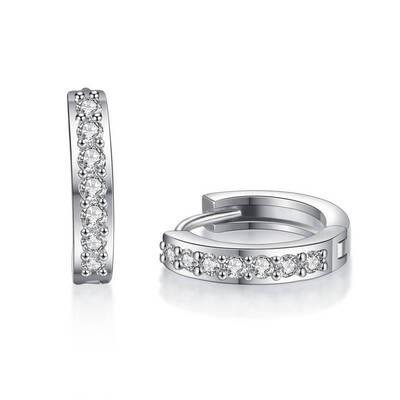 

Women Girls Platinum Plated Single Row Crystal Ear Stud Zircon Ear Clip Pin Cubic Zirconia Dangle Earrings