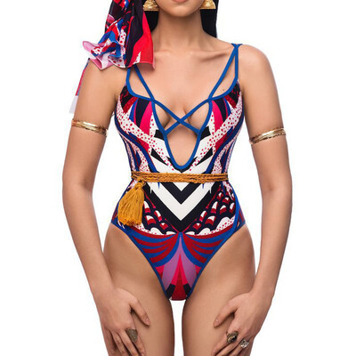 

Roseonmyhand Fashion Women Swimwear Geometric Printed Push-Up Bikini Bandage One-Piece