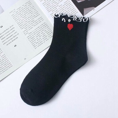 

Women Girl Kawaii Cute Cotton Striped Lace Heart High Socks Hosiery Casual Sock