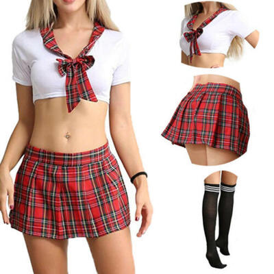 

Women 3PCS Sexy Lingerie School Girl Uniform Skirt Role Play Costume Outfits