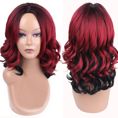 

〖Follure〗Women Fashion Lady Wine Red Gradient Short Curls Hair Cosplay Party Wig