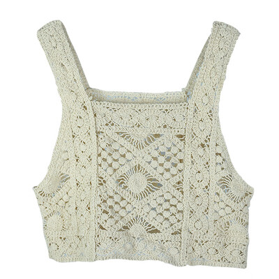 

Women Summer Sexy Round Neck Sleeveless Slim Solid Color Fashion Hollow Flower Knit Camisole Vest