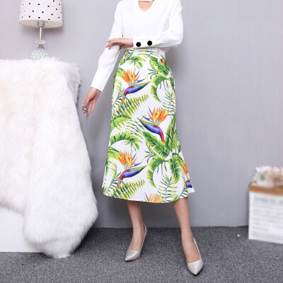 

Womens Casual Printed Skirts High Waist Ladies Fashion A-line Mid-length Skirt