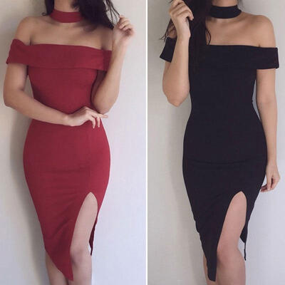 

Fashion Women Off Shoulder Short Sleeve Bodycon Dress Evening Party Cocktail