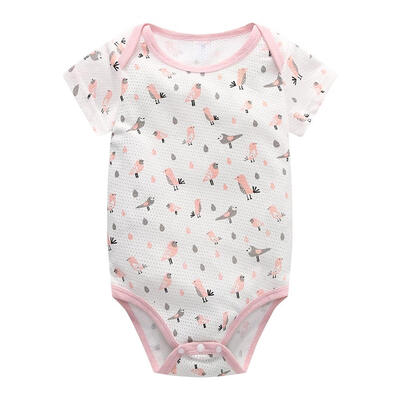 

Cartoon Birds Print Short Sleeve Girls Baby Rompers Loose Soft Jumpsuit