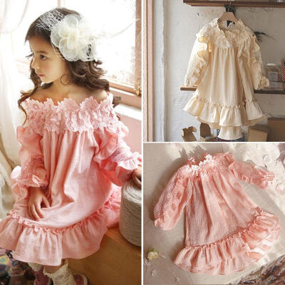 

Kids Princess Baby Flower Girl Dress Lace Off Shoulder Party Bridesmaid Dress