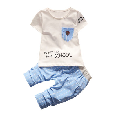 

Infant Baby Boys Girls Letter Pocket T-Shirt Tops Striped Pants 2Pcs Set Outfits