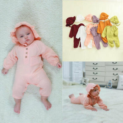 

US Newborn Infant Baby Girl Kid Bodysuit Romper Hat Autumn Winter Clothes Sets