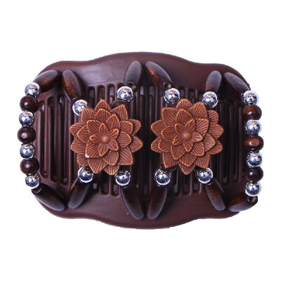 

Wood Beaded Stretchy Double Row Hair Comb Hair Clip Women Hairstyle Insert