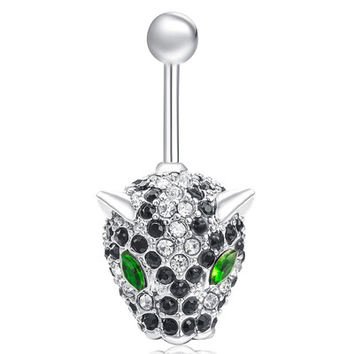 

beautiful Crystal Round Leopard Head Dangle Body Piercing Navel Belly Button Bar Ring