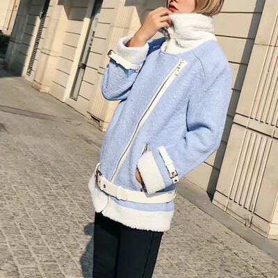 

Toponeto Casual Women Overcoat Clothing Figuring Overcoat Long Lambswool Zipper Jacket