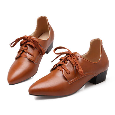

IDIFU Womens Trendy Pointed Toe Low Top Lace-up Block Low Heel Pumps Shoes