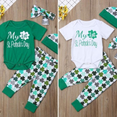 

My 1st StPatrick&39s Day 4Pcs Set Baby Boy Girl Romper Bodysuit Pants Hat Clothes