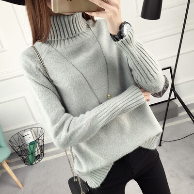 

2018 new loose turtleneck sweater women fall&winter bottom wear Korean version of long sleeve pure color sweater is thicker