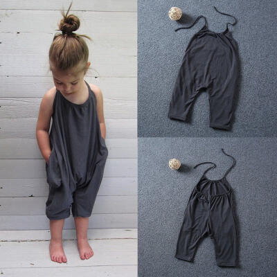 

Cute Kids Baby Girls Strap Romper Belt Jumpsuit Pants Bodysuit Clothes Outfits