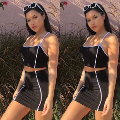 

US Women 2pcs Summer Tank Top Mini Pencil Skirt Party Bodycon Outfits Sets HOT