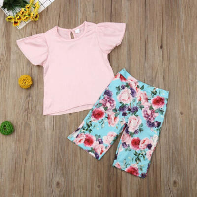 

Toddler Kids Baby Girl Ruffle Tops Long Floral Pants 2PCS Outfits Clothes Summer