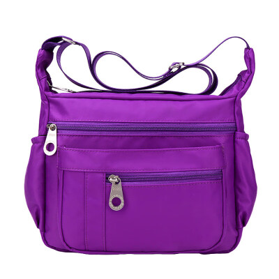 

Women Solid Color Wide Strap Waterproof Zipper Crossbody Shoulder Nylon Bag