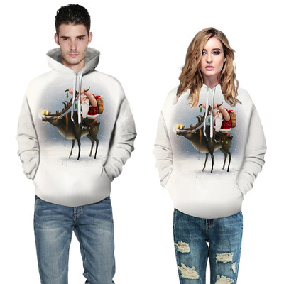 

Toponeto Christmas Couples Cap And Long-Sleeved Jacket 3D Printed Long-Sleeved Cap Coat