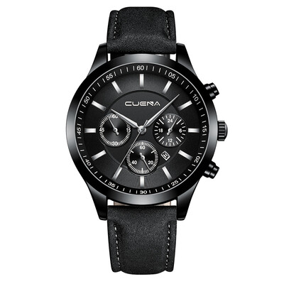 

Gobestart CUENA Mens Business Leath Belt Watch Three Eyes Six-Piece Calendar Quartz Watch