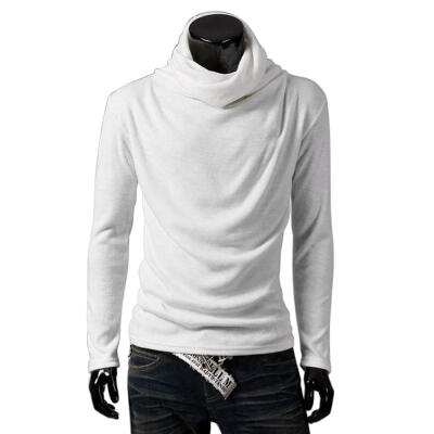 

Mens High Collar Pile Collar T Shirts Casual Knitted Slim Long Sleeve T Shirt Solid Color T150 For Men