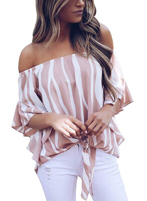 

Fashion Women Lady Off Shoulder Striped Summer T-shirt Loose Baggy Tops Blouse