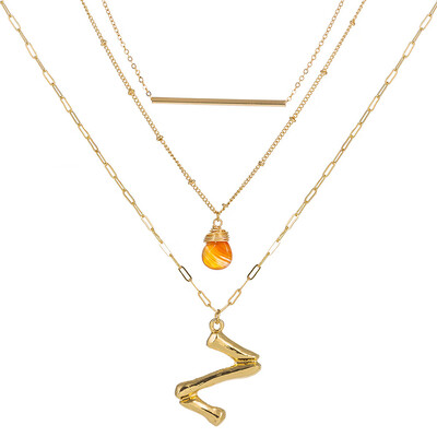

Small Orange stone Gold Metal Bamboo 2cm 26 Letter Alphabet A-Z Minimalist Initial Pendant Necklace Fashion Twist Chain Jewelry