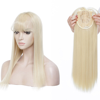 

Long Straight Hair Topper With Thin Air Bangs Clip In Hair Middle Part Synthetic Hairpiece For Women