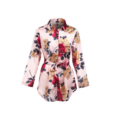 

Womens Floral Satin Long Tops Blouse Ladies Summer Beach Party T Shirt Dress