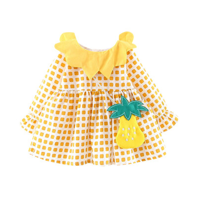 

Baby Girl Dress 0-3T Sweet Cute Print Girls Dress New Autumn Long-sleeved Stitching Design Dress With A Messenger Bag