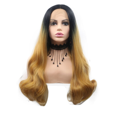 

Amazing Star Lace Frontal Wigs Long Wave Blonde Hair Heat Resistant Fiber Middle Part Synthetic Hair