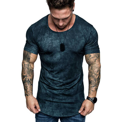 

Toponeto Summer Mens Short-sleeved Messy Tie-dyed Old-fashion Round Neck Fitness T-shirt