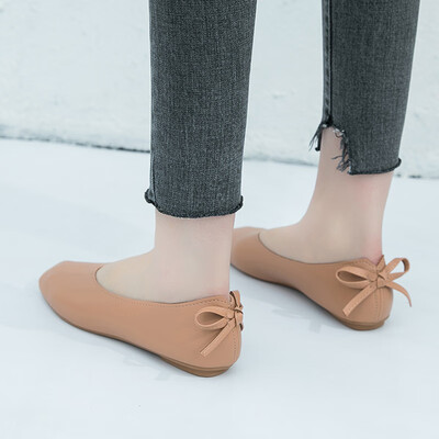 

Spring retro shallow-mouthed grandmothers shoes with flat soles square toes flat heels beans butterfly knots&womens shoe