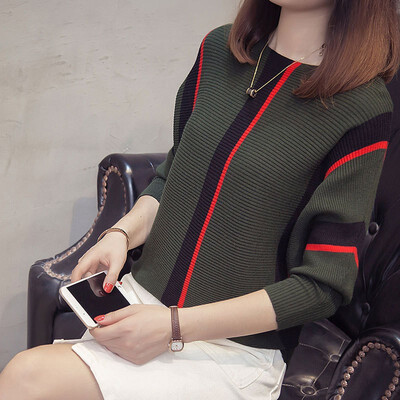 

Sweater women 2018 autumn&winter new Korean version of striped pullover knitted sweater loose show thin&thick base sweater