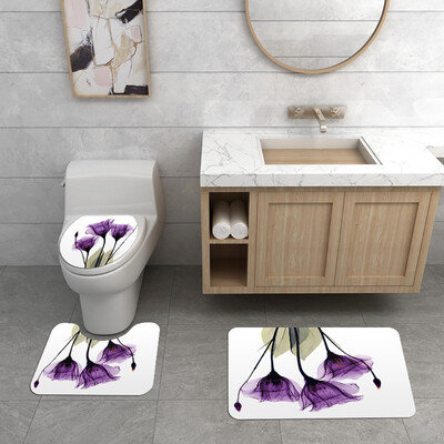 

Gobestart Flowers Shower Curtain Floor Mat Four-piece Bathroom Mat Set
