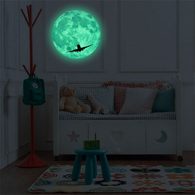 

Gobestart 30cm 3D Large Moon Fluorescent Wall Sticker Removable Glow In The Dark Sticker