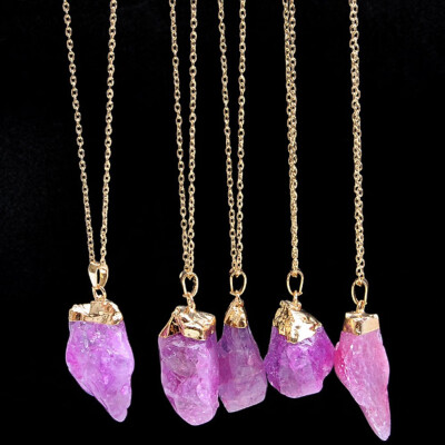 

1pc Quartz Gold Plated Natural Crystal Chakra Rock Necklace Pendant Colorful Stone