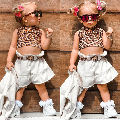 

Baby Kid Girl Summer Outfit Toddler Leopard Print Tops Vest Shorts Pants Clothes Set