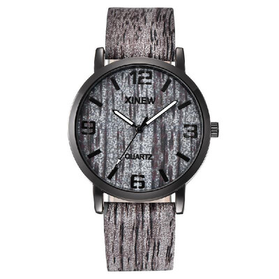 

Men Fashion Wrist Watch Student Simple Bark Pattern Leather Band Quartz Watch