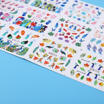 

12pcsset Peacock Leaf Nail Stickers Water Transfer Nails Art Decor Decals