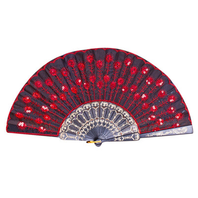 

〖Follure〗Peacock Pattern Folding Hand Held Danc Fan Embroidered Sequin Party Wedding A