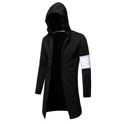 

Fashion Men Autumn Splicing Hooded Hoodie Long Sleeve Longline Casual Cardigan Outerwear