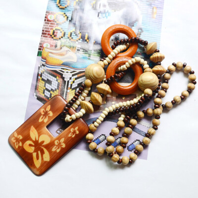 

Bohemian fashion jewelry box with clothes lanyards female Long necklace retro national wind wooden Necklace