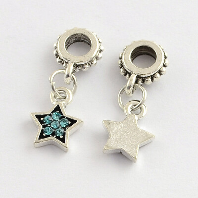 

Alloy Rhinestone European Dangle Beads Star Antique Silver Aquamarine 24mm Hole 4mm