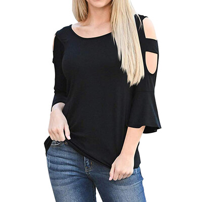 

Starmoon Womens Tops Cold Shoulder Spring Summer Cute 34 Sleeve Tee Shirts